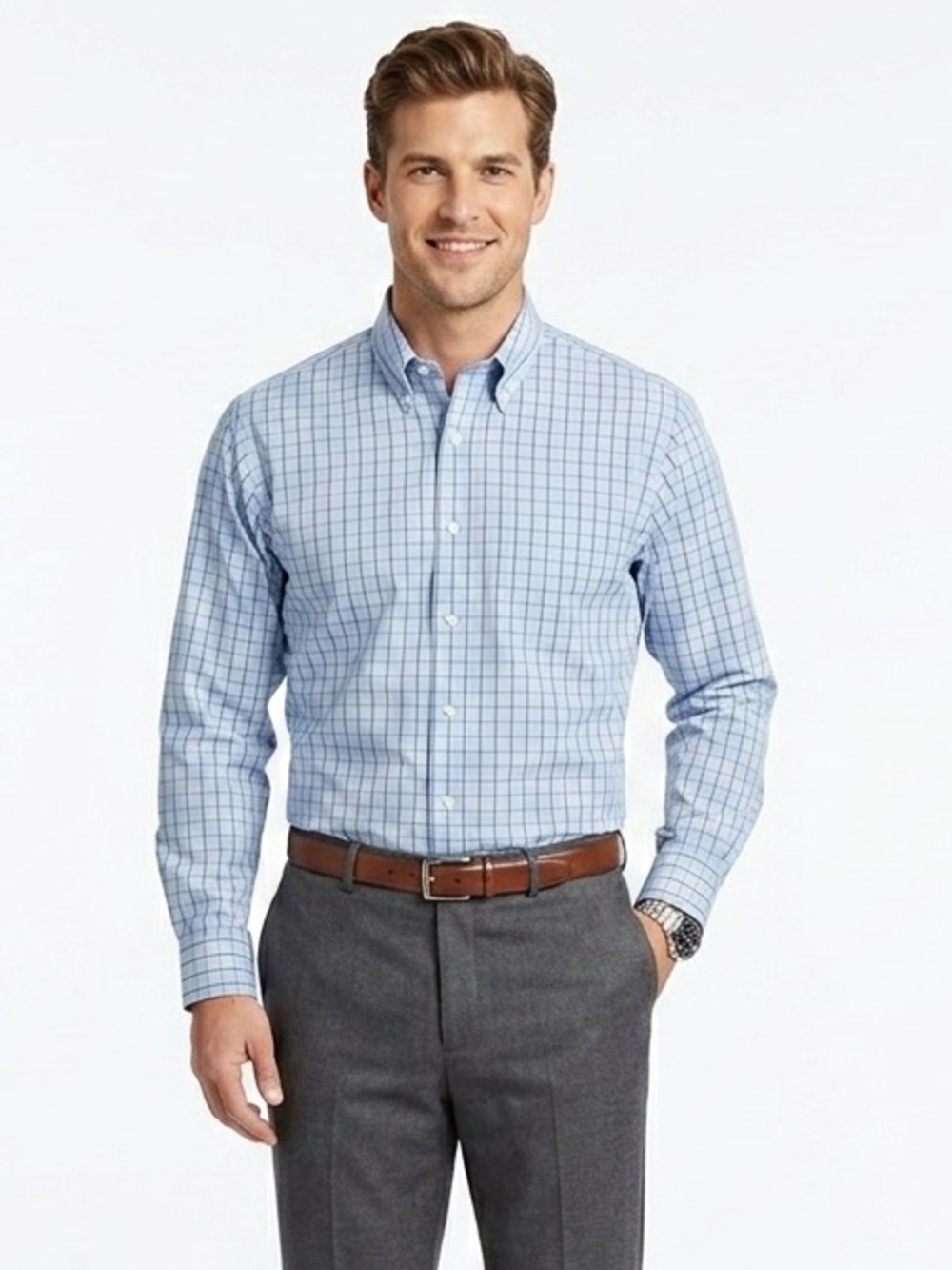 Brooks Brothers Non Iron Cotton Blue and White Plaid Button Down Shirt XL